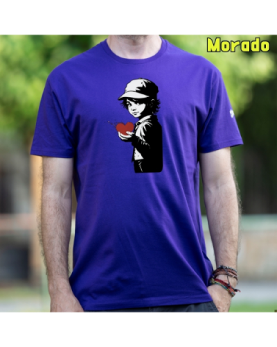 Camiseta Hombre Manga Corta-Corazon en Mano Morado