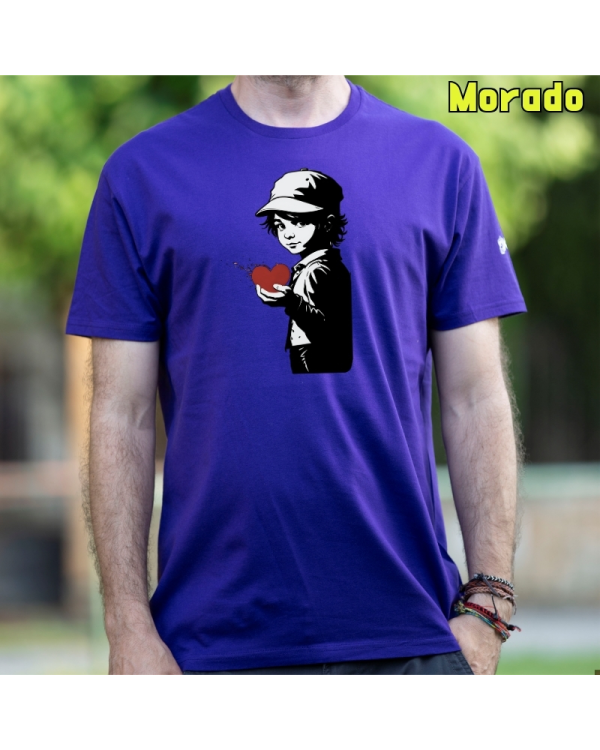 Camiseta Hombre Manga Corta-Corazon en Mano Morado