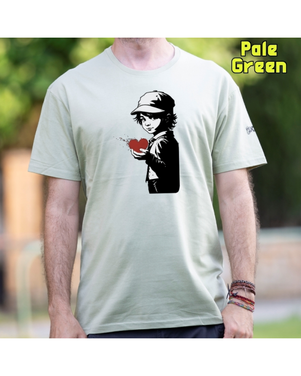 Camiseta Hombre Manga Corta-Corazon en Mano PaleGreen