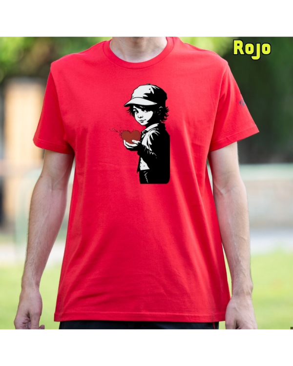 Camiseta Hombre Manga Corta-Corazon en Mano Rojo