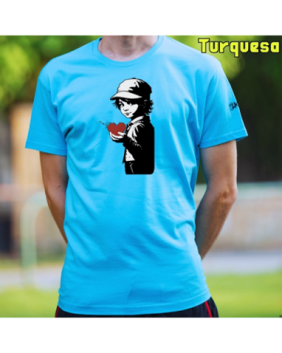 Camiseta Hombre Manga Corta-Corazon en Mano Turquesa
