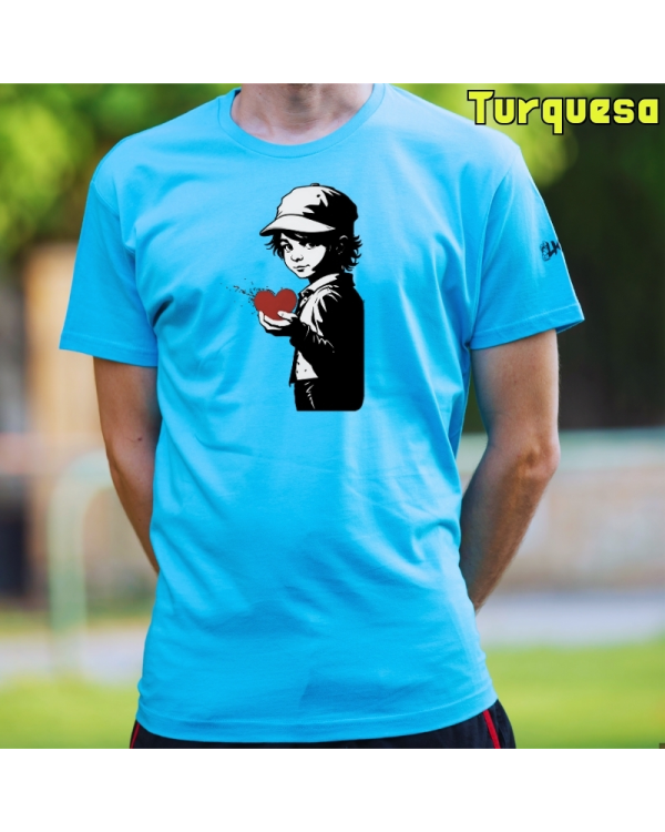 Camiseta Hombre Manga Corta-Corazon en Mano Turquesa
