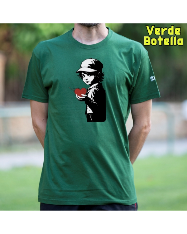 Camiseta Hombre Manga Corta-Corazon en Mano VerdeBotella