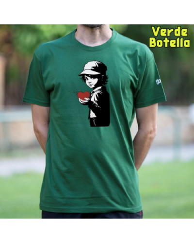Camiseta Hombre Manga Corta-Corazon en Mano VerdeBotella