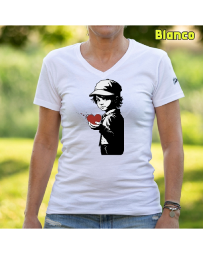 Camiseta Mujer Manga Corta-Corazon en Mano Blanco