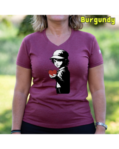 Camiseta Mujer Manga Corta-Corazon en Mano Burgundy