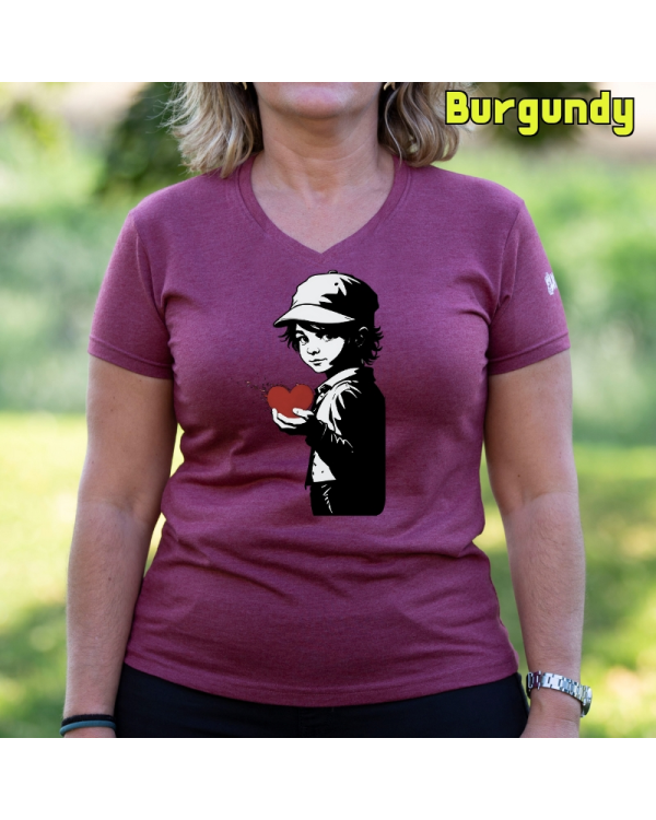 Camiseta Mujer Manga Corta-Corazon en Mano Burgundy