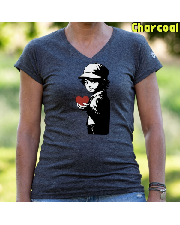 Camiseta Mujer Manga Corta-Corazon en Mano Charcoal