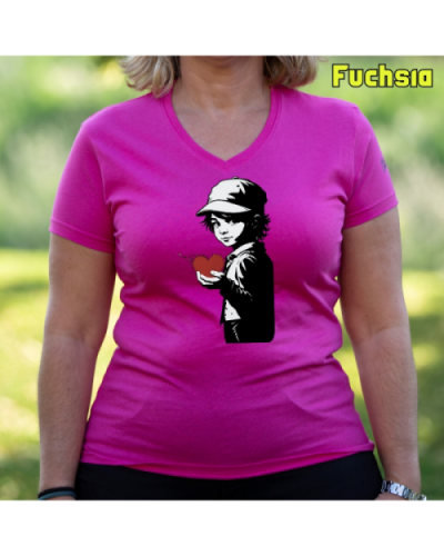 Camiseta Mujer Manga Corta-Corazon en Mano Fuchsia