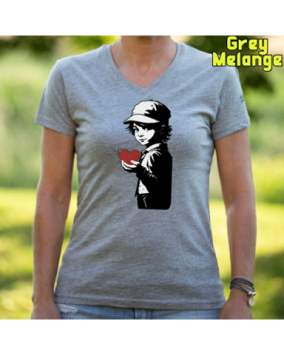 Camiseta Mujer Manga Corta-Corazon en Mano GreyMelange