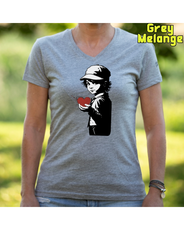 Camiseta Mujer Manga Corta-Corazon en Mano GreyMelange