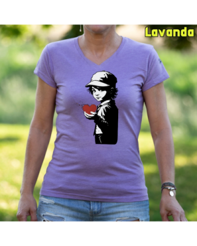 Camiseta Mujer Manga Corta-Corazon en Mano Lavanda