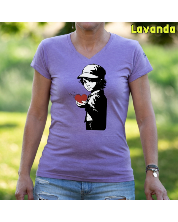 Camiseta Mujer Manga Corta-Corazon en Mano Lavanda
