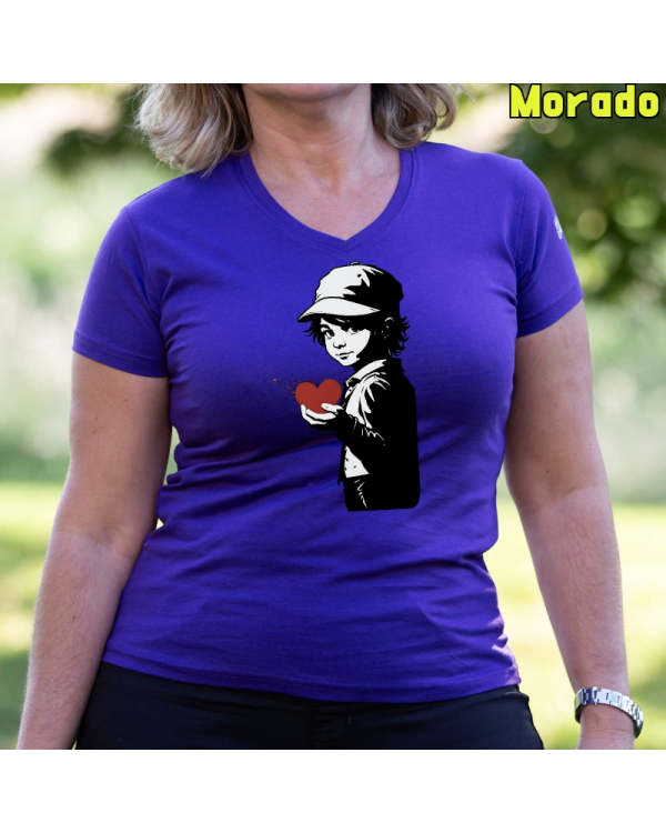 Camiseta Mujer Manga Corta-Corazon en Mano Morado