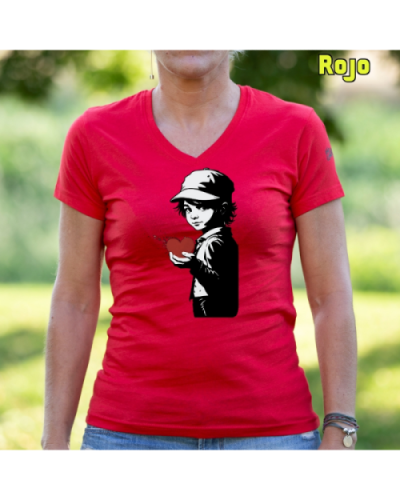 Camiseta Mujer Manga Corta-Corazon en Mano Rojo
