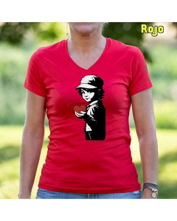 Camiseta Mujer Manga Corta-Corazon en Mano Rojo