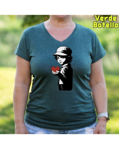 Camiseta Mujer Manga Corta-Corazon en Mano VerdeBotella