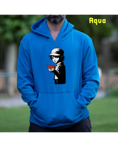 Sudadera Hombre Capucha-Corazon en Mano Aqua
