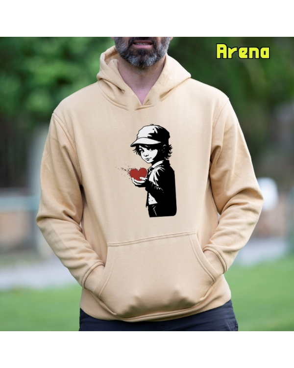 Sudadera Hombre Capucha-Corazon en Mano Arena