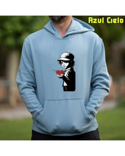 Sudadera Hombre Capucha-Corazon en Mano AzulCielo