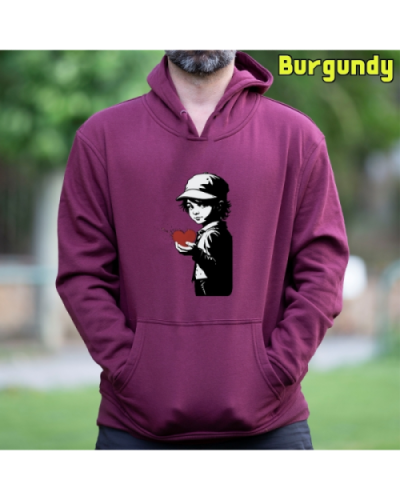Sudadera Hombre Capucha-Corazon en Mano Burgundy