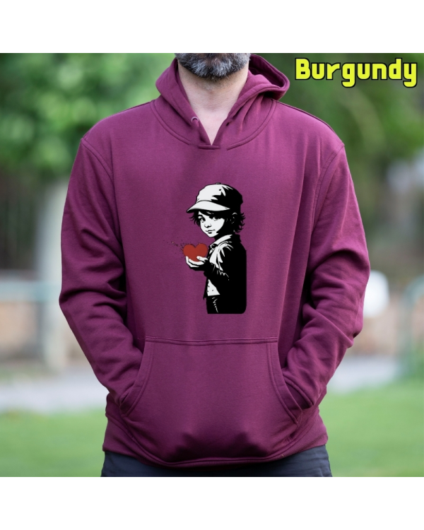 Sudadera Hombre Capucha-Corazon en Mano Burgundy