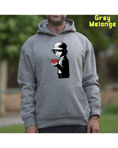 Sudadera Hombre Capucha-Corazon en Mano GreyMelange