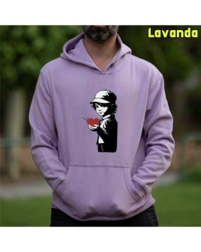 Sudadera Hombre Capucha-Corazon en Mano Lavanda