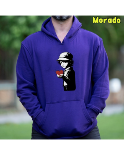 Sudadera Hombre Capucha-Corazon en Mano Morado