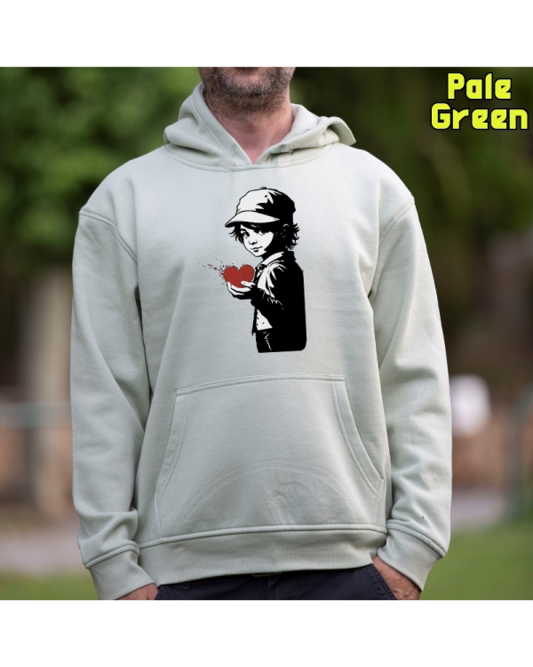 Sudadera Hombre Capucha-Corazon en Mano PaleGreen