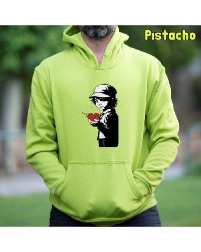 Sudadera Hombre Capucha-Corazon en Mano Pistacho