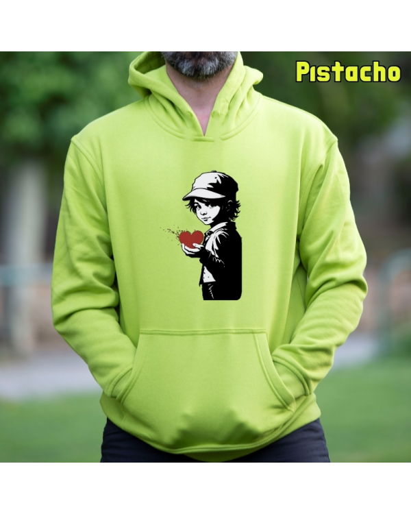 Sudadera Hombre Capucha-Corazon en Mano Pistacho