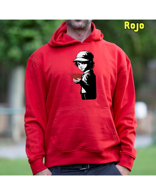 Sudadera Hombre Capucha-Corazon en Mano Rojo