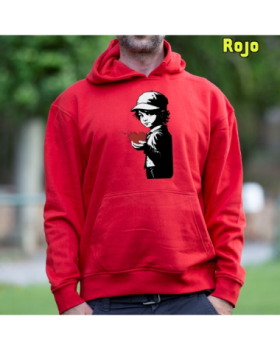 Sudadera Hombre Capucha-Corazon en Mano Rojo