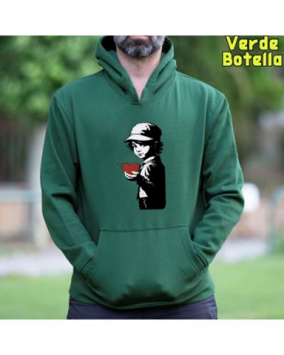 Sudadera Hombre Capucha-Corazon en Mano VerdeBotella