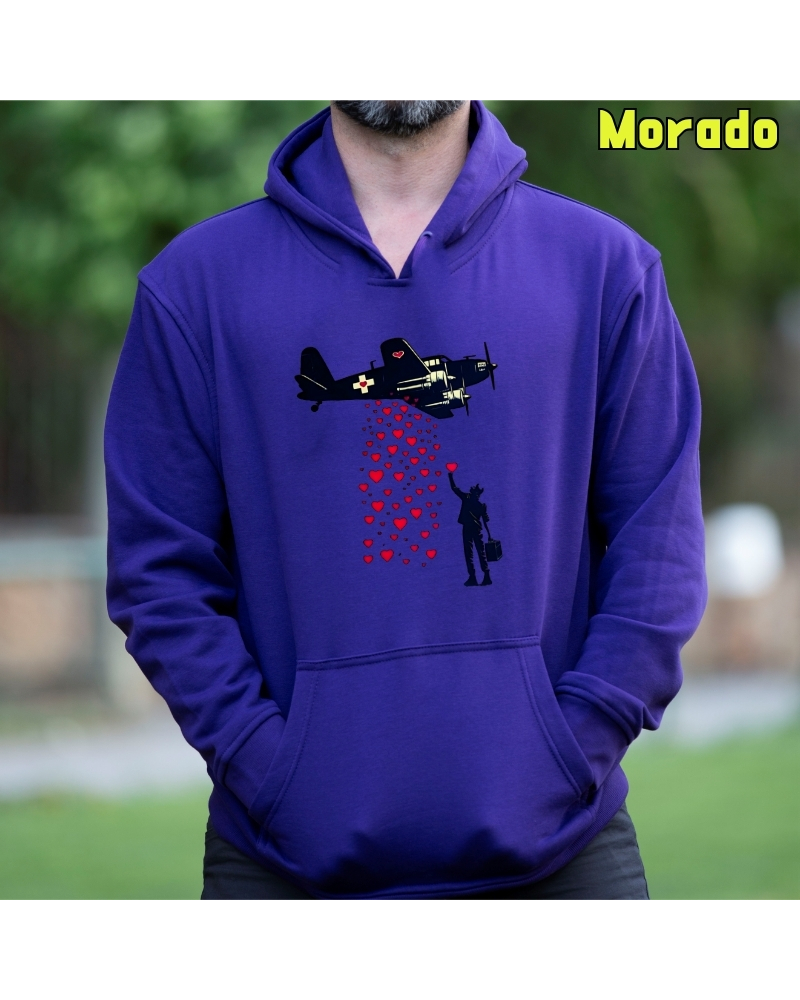 Bombardeo De Corazones - Sudadera Hombre Con Capucha