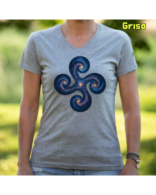 Emakume Kamiseta-Lauburu Galaxia Grisa