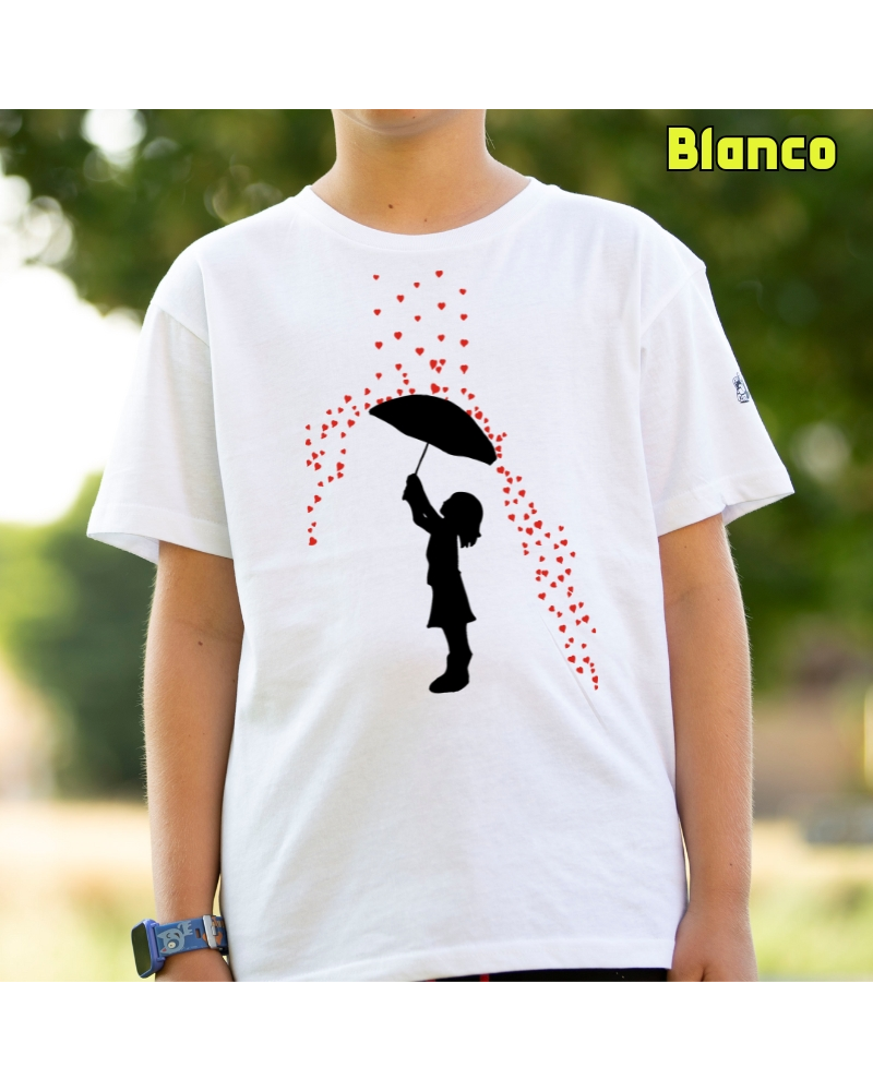 Lluvia De Corazones - Camiseta Niño Manga Corta