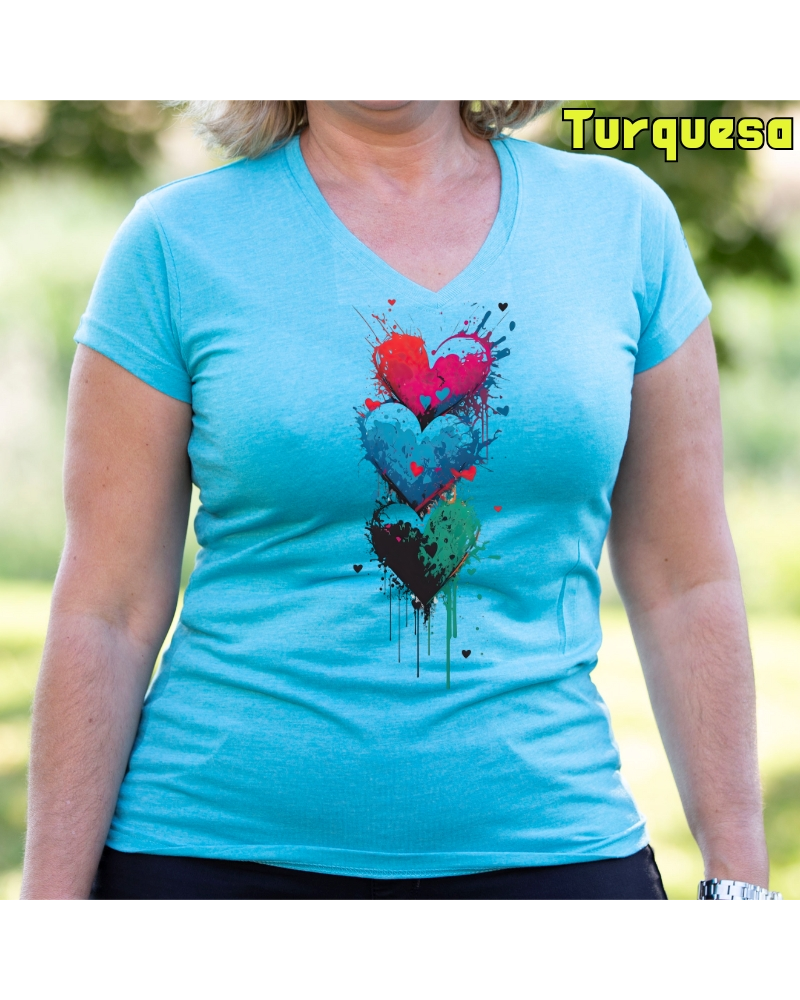Three Hearts - Camiseta Mujer Manga Corta
