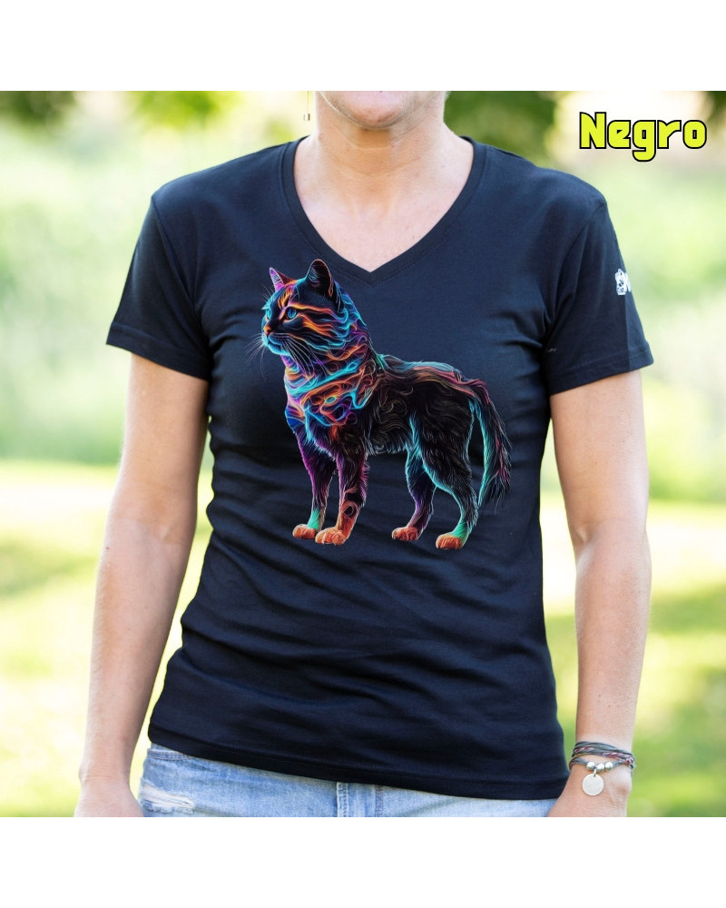 Gato - Camiseta Mujer Manga Corta
