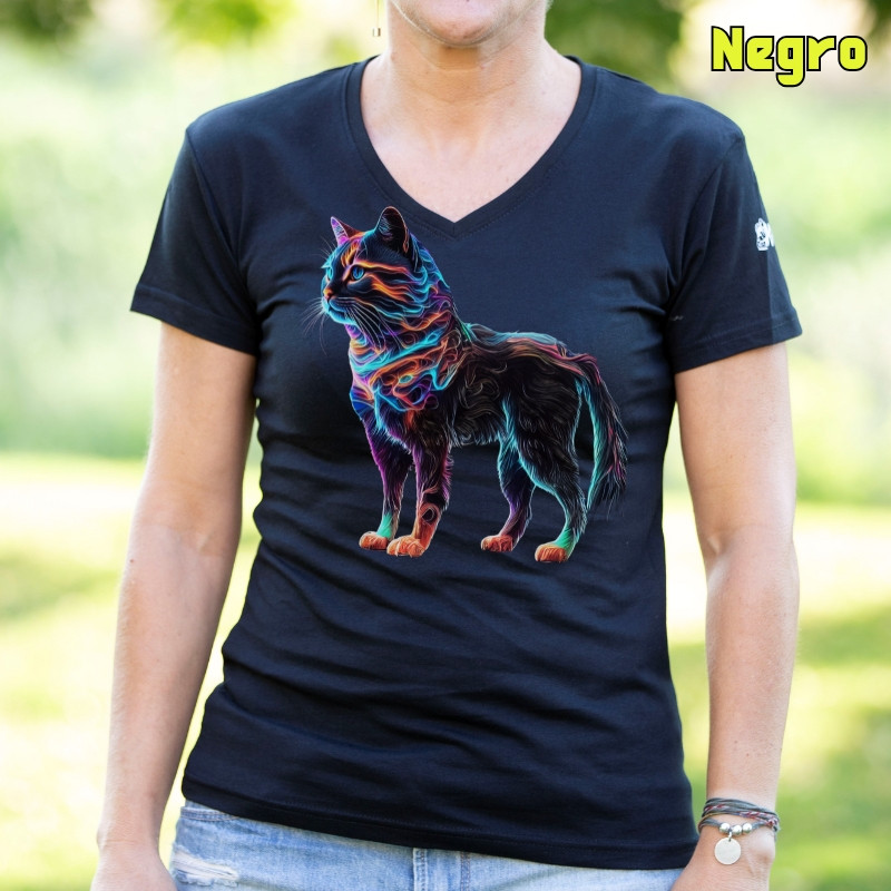 Gato - Camiseta Mujer Manga Corta