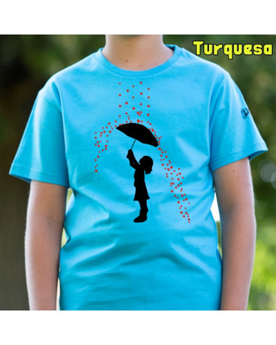 Lluvia De Corazones - Camiseta Niño Manga Corta