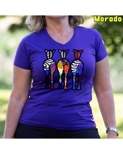 Camiseta Mujer THREE COLORFUL ZEBRAS - manga corta