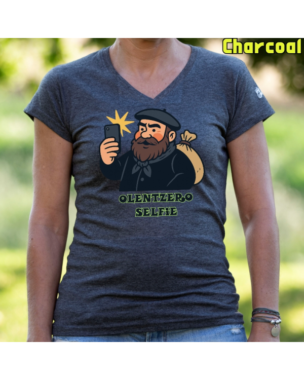 Emakume Kamiseta-Olentzero Selfie Charcoal