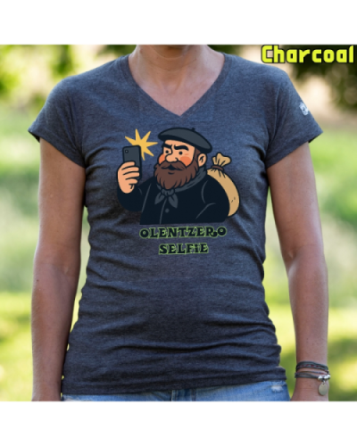 Emakume Kamiseta-Olentzero Selfie Charcoal