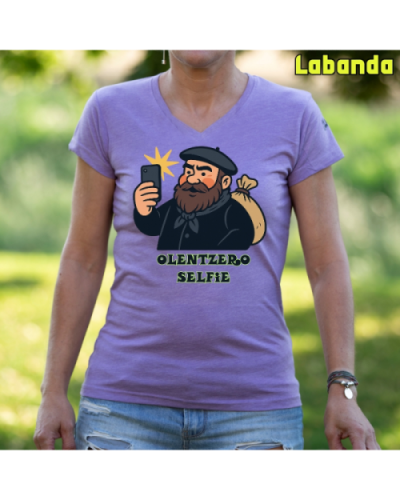 Emakume Kamiseta-Olentzero Selfie Labanda