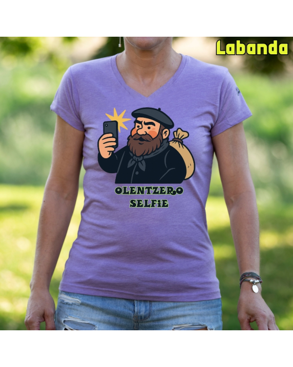Emakume Kamiseta-Olentzero Selfie Labanda