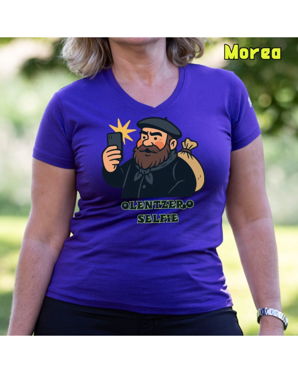 Emakume Kamiseta-Olentzero Selfie Morea
