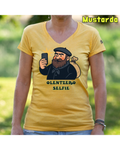 Emakume Kamiseta-Olentzero Selfie Mustarda