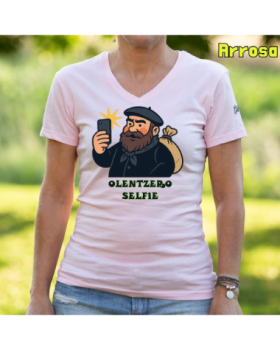 Emakume Kamiseta-Olentzero Selfie Arrosa
